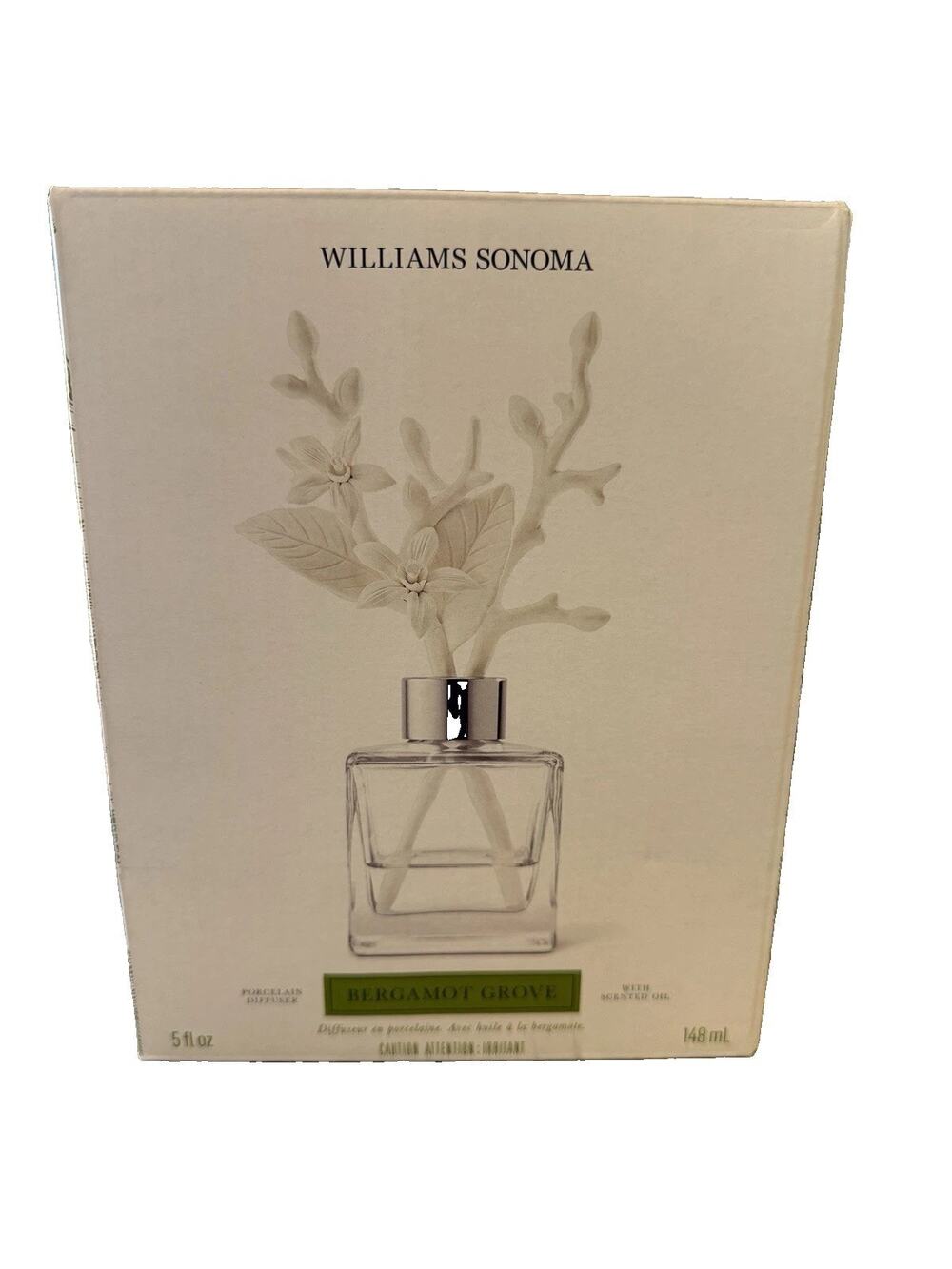 Williams Sonoma Fragrance Porcelain Diffuser‎ Bergamot Grove Scented Oil,NEW